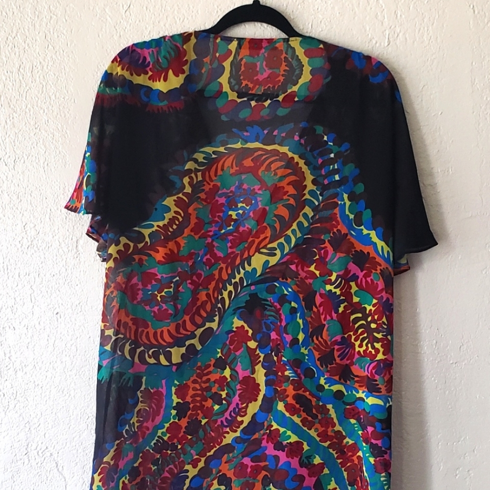 ZARA RED PINK BLACK  YELLOW  MULTICOLOR FLORAL PATTERNED KIMONO BLOUSE..SIZE S‎ - Picture 6 of 6